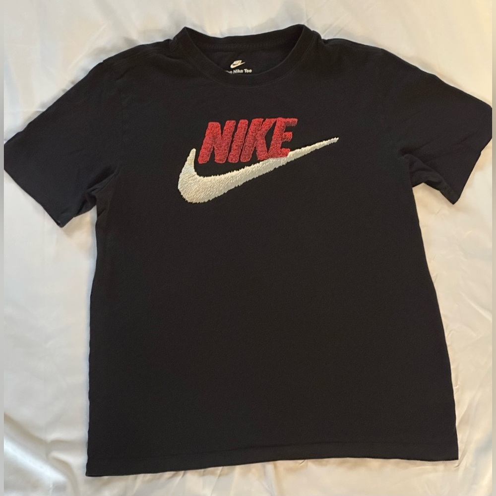 NIKE Black Shirt With Red Graphic/white Swoosh Sz.M